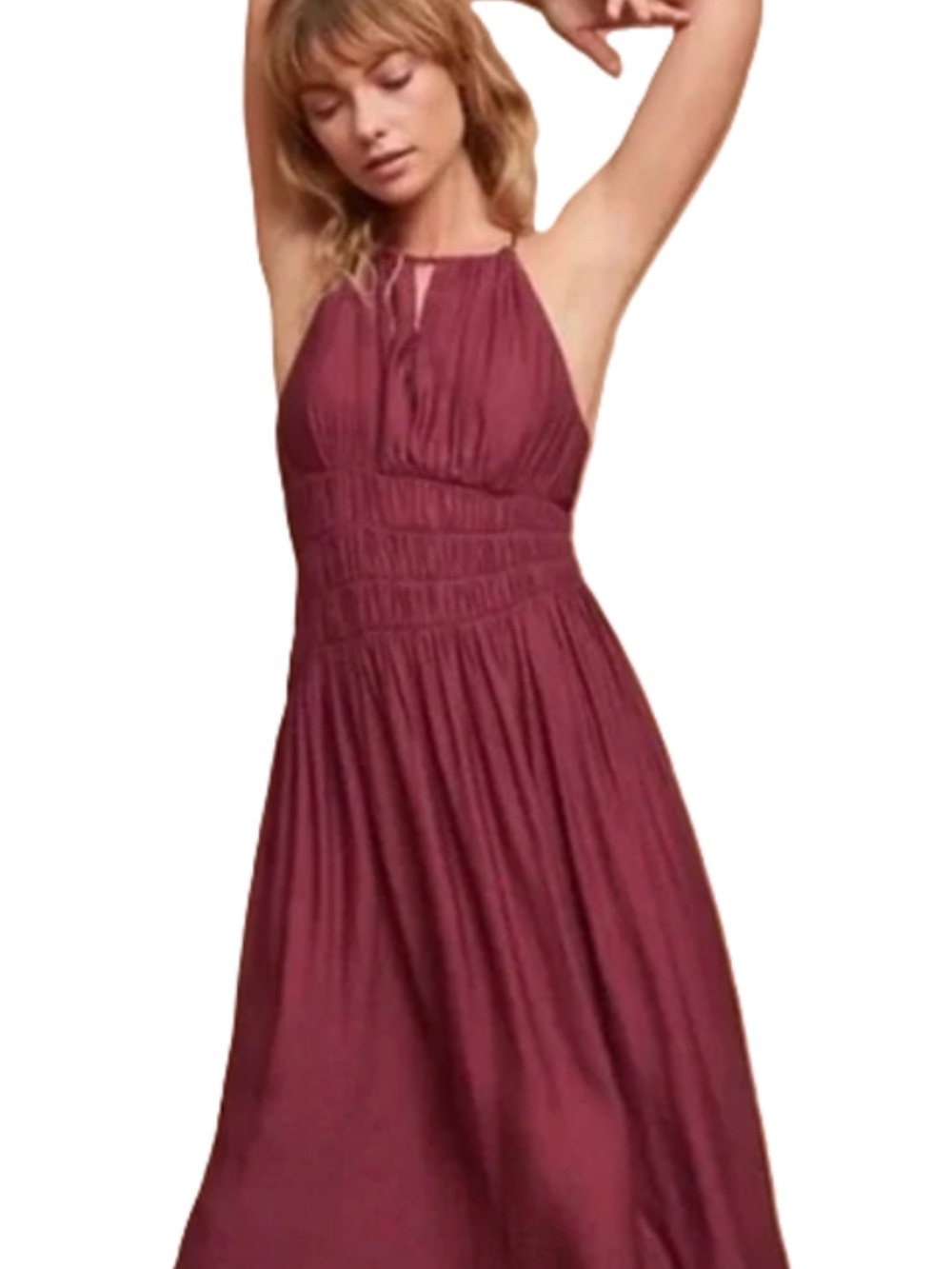 Anthropologie MOULINETTE SOEURS Smocked Halter Midi Dress Size 14